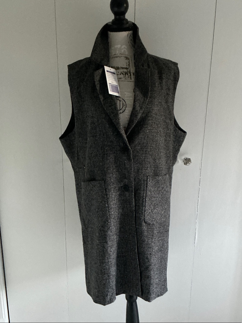 Sleeveless Long Gray Vest Jacket - Women New Collection Sz XXL Button Up